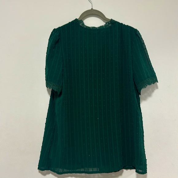 Green short sleeve V-neck lace blouse. Size large. - Picture 4 of 5